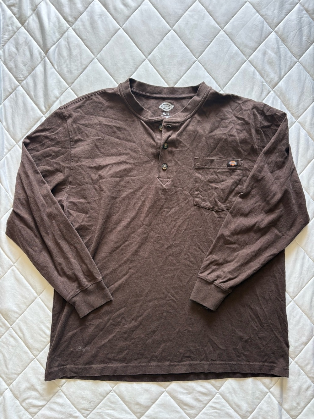 Vintage Dickies Brown Long Sleeve Henley Pocket Shirt Men’s XL Tall